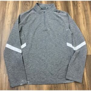 G/FORE Gray Heather Quarter-Zip Turtleneck Sweater with White Sleeve Accents